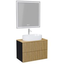 HD Palma Pro Black 60 komplett fürdőszoba bútor fali push-to-open mosdószekrénnyel, hikoridió színű mosdópulttal és tükörrel