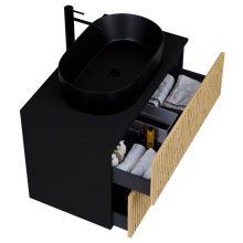 HD Palma Pro Black 60 fali mosdószekrény, push-to-open mechanizmussal, matt fekete mosdópulttal