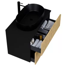 HD Palma Pro Black 60 komplett fürdőszoba bútor fali push-to-open mosdószekrénnyel, matt fekete mosdópulttal és tükörrel