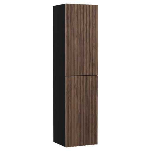 HD Ravello Pro Black-Oak 60 komplett fürdőszoba bútor szett fali push-to-open mosdószekrénnyel, fényes fehér slim mosdóval, tükörrel és magasszekrénnyel