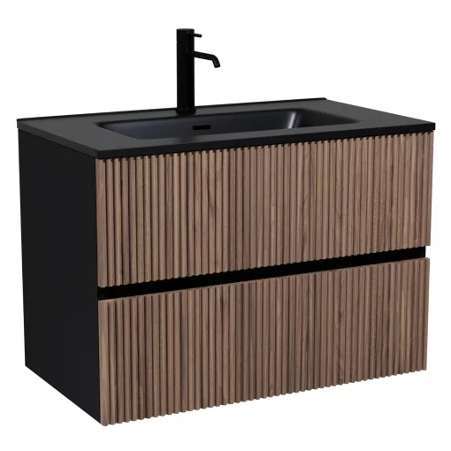 HD Torino Black-Oak 60 fali mosdószekrény matt fekete slim mosdóval