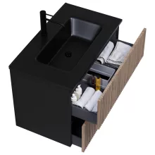 HD Torino Black-Oak 60 fali mosdószekrény matt fekete slim mosdóval