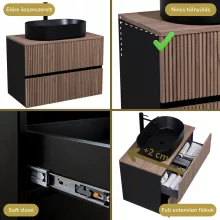 HD Turin Black-Oak 60 komplett fürdőszoba bútor fali mosdószekrénnyel, tölgyfa színű mosdópulttal és tükörrel