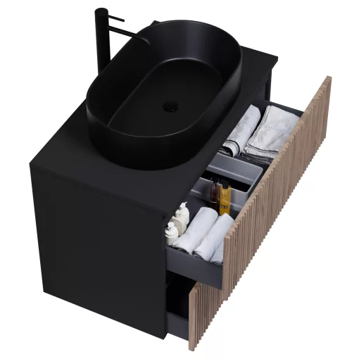 HD Turin Black-Oak 60/80 fali mosdószekrény fekete mosdópulttal