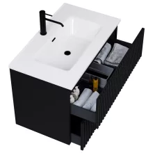 HD Ravello Pro Matt Black 60 fali mosdószekrény, push-to-open mechanizmussal, fényes fehér slim mosdóval