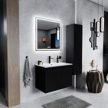 HD Ravello Pro Matt Black 60 fali mosdószekrény, push-to-open mechanizmussal, fényes fehér slim mosdóval