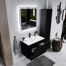 HD Ravello Pro Matt Black 60 fali mosdószekrény, push-to-open mechanizmussal, fényes fehér slim mosdóval