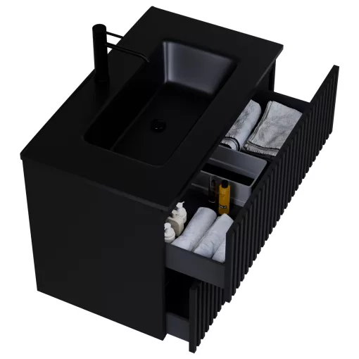 HD Ravello Pro Matt Black 60 fali mosdószekrény, push-to-open mechanizmussal, matt fekete slim mosdóval