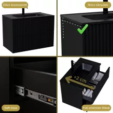 HD Ravello Pro Matt Black 60 fali mosdószekrény, push-to-open mechanizmussal, matt fekete slim mosdóval