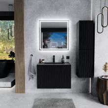 HD Ravello Pro Matt Black 60 komplett fürdőszoba bútor fali push-to-open mosdószekrénnyel, matt fekete slim mosdóval és tükörrel