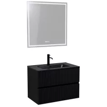 HD Torino Matt Black 60 komplett fürdőszoba bútor fali mosdószekrénnyel, matt fekete slim mosdóval és tükörrel