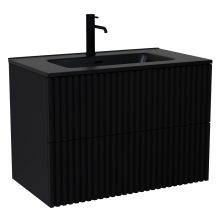 HD Ravello Pro Matt Black 60 komplett fürdőszoba bútor szett fali push-to-open mosdószekrénnyel, matt fekete slim mosdóval, tükörrel és magasszekrénnyel