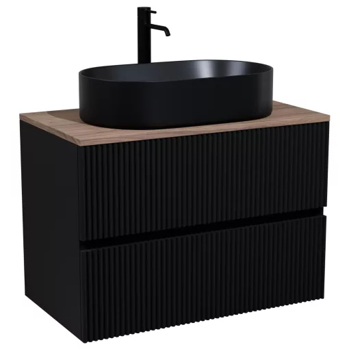 HD Turin Matt Black 60 fali mosdószekrény tölgyfa színű mosdópulttal