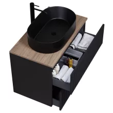 HD Turin Matt Black 60 fali mosdószekrény tölgyfa színű mosdópulttal