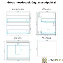 HD Rapallo Pro Matt Black 60 komplett fürdőszoba bútor szett fali push-to-open mosdószekrénnyel, tölgyfa színű mosdópulttal, tükörrel és magasszekrénnyel