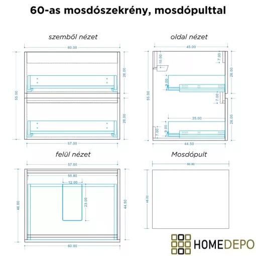 HD Rapallo Pro Matt Black 60 komplett fürdőszoba bútor szett fali push-to-open mosdószekrénnyel, tölgyfa színű mosdópulttal, tükörrel és magasszekrénnyel