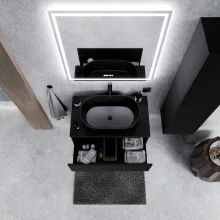 HD Rapallo Pro Matt Black 60 fali mosdószekrény, push-to-open mechanizmussal, fekete mosdópulttal
