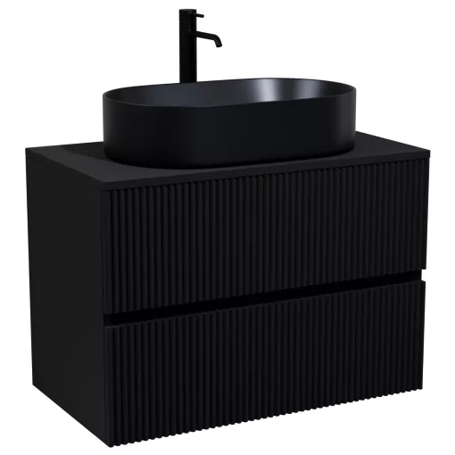 HD Turin Matt Black 60/80 fali mosdószekrény fekete mosdópulttal