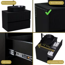 HD Turin Matt Black 60/80 fali mosdószekrény fekete mosdópulttal