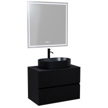 HD Turin Matt Black 60/80 komplett fürdőszoba bútor fali mosdószekrénnyel, fekete mosdópulttal és tükörrel