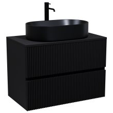 HD Turin Matt Black 60/80 komplett fürdőszoba bútor fali mosdószekrénnyel, fekete mosdópulttal és tükörrel