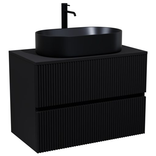 HD Turin Matt Black 60/80 komplett fürdőszoba bútor fali mosdószekrénnyel, fekete mosdópulttal és tükörrel