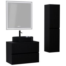 HD Turin Matt Black 60/80 komplett fürdőszoba bútor szett fali mosdószekrénnyel, fekete mosdópulttal, tükörrel és magasszekrénnyel