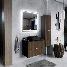 HD Rapallo Black-Oak 60 fali mosdószekrény matt fekete mosdópulttal és matt fehér fogantyúkkal