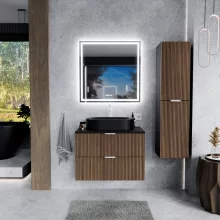 HD Rapallo Black-Oak 60 fali mosdószekrény matt fekete mosdópulttal és matt fehér fogantyúkkal
