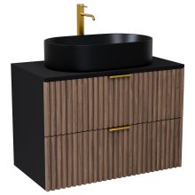 HD Rapallo Black-Oak 60 fali mosdószekrény matt fekete mosdópulttal és szálcsiszolt arany fogantyúkkal