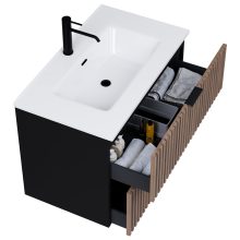 HD Ravello Black-Oak 60 fali mosdószekrény matt fekete fogantyúkkal és fényes fehér slim mosdóval