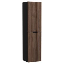 HD Ravello Black-Oak 60 komplett fürdőszoba bútor szett fali mosdószekrénnyel, matt fekete fogantyúkkal, fényes fehér slim mosdóval, tükörrel és magasszekrénnyel