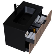 HD Ravello Black-Oak 60 komplett fürdőszoba bútor fali mosdószekrénnyel, matt fekete fogantyúkkal, matt fekete slim mosdóval és tükörrel