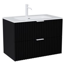 HD Ravello Matt Black 60 komplett fürdőszoba bútor szett fali mosdószekrénnyel, matt fehér fogantyúkkal, fényes fehér slim mosdóval, tükörrel és magasszekrénnyel