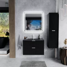 HD Ravello Matt Black 60 fali mosdószekrény matt fehér fogantyúkkal és matt fekete slim mosdóval