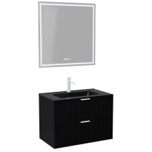 HD Ravello Matt Black 60 komplett fürdőszoba bútor fali mosdószekrénnyel, matt fehér fogantyúkkal, matt fekete slim mosdóval és tükörrel