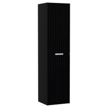 HD Ravello Matt Black 60 komplett fürdőszoba bútor szett fali mosdószekrénnyel, matt fehér fogantyúkkal, matt fekete slim mosdóval, tükörrel és magasszekrénnyel