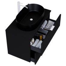 HD Rapallo Matt Black 60 fali mosdószekrény matt fekete mosdópulttal és matt fehér fogantyúkkal