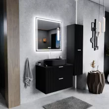 HD Rapallo Matt Black 60 fali mosdószekrény matt fekete mosdópulttal és matt fehér fogantyúkkal