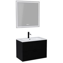 HD Ravello Matt Black 60 komplett fürdőszoba bútor fali mosdószekrénnyel, matt fekete fogantyúkkal, fényes fehér slim mosdóval és tükörrel