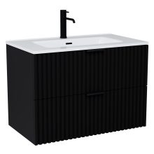 HD Ravello Matt Black 60 komplett fürdőszoba bútor fali mosdószekrénnyel, matt fekete fogantyúkkal, fényes fehér slim mosdóval és tükörrel