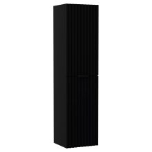 HD Ravello Matt Black 60 komplett fürdőszoba bútor szett fali mosdószekrénnyel, matt fekete fogantyúkkal, fényes fehér slim mosdóval, tükörrel és magasszekrénnyel