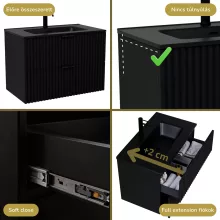 HD Ravello Matt Black 60 fali mosdószekrény matt fekete fogantyúkkal és matt fekete slim mosdóval