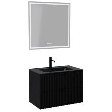 HD Ravello Matt Black 60 komplett fürdőszoba bútor fali mosdószekrénnyel, matt fekete fogantyúkkal, matt fekete slim mosdóval és tükörrel