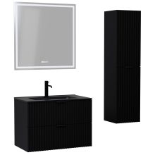 HD Ravello Matt Black 60 komplett fürdőszoba bútor szett fali mosdószekrénnyel, matt fekete fogantyúkkal, matt fekete slim mosdóval, tükörrel és magasszekrénnyel