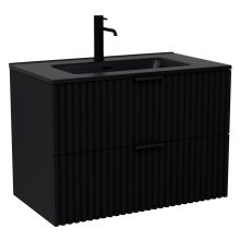 HD Ravello Matt Black 60 komplett fürdőszoba bútor szett fali mosdószekrénnyel, matt fekete fogantyúkkal, matt fekete slim mosdóval, tükörrel és magasszekrénnyel