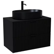 HD Rapallo Matt Black 60/80 fali mosdószekrény matt fekete mosdópulttal és matt fekete fogantyúkkal
