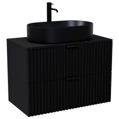   HD Rapallo Matt Black 60/80 fali mosdószekrény matt fekete mosdópulttal és matt fekete fogantyúkkal