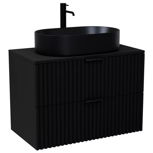 HD Rapallo Matt Black 60/80 fali mosdószekrény matt fekete mosdópulttal és matt fekete fogantyúkkal