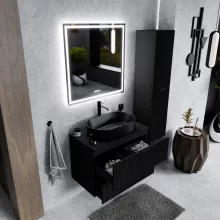 HD Rapallo Matt Black 60/80 fali mosdószekrény matt fekete mosdópulttal és matt fekete fogantyúkkal